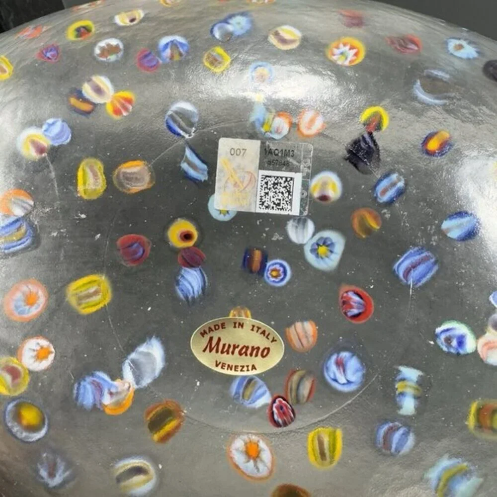 Murano‎ Venetian Art Glass Folded Dish Bowl Clear W Millefiori Original Label